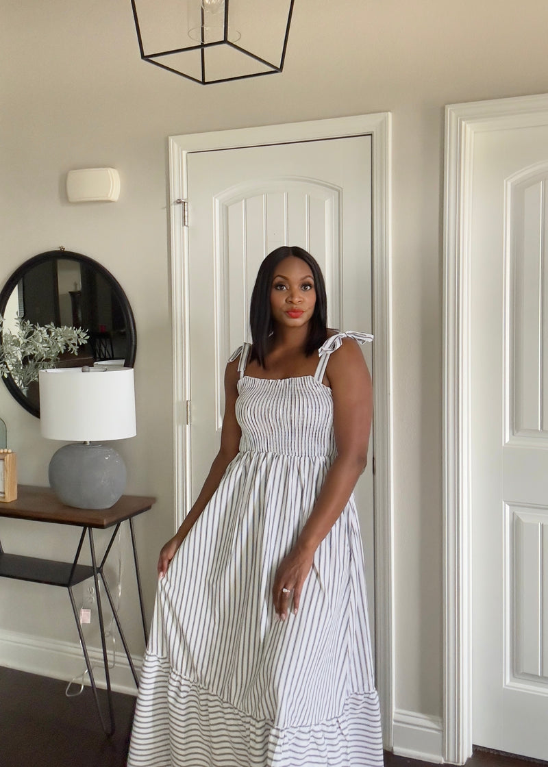 The Striped + Smocked Poplin Dress M
