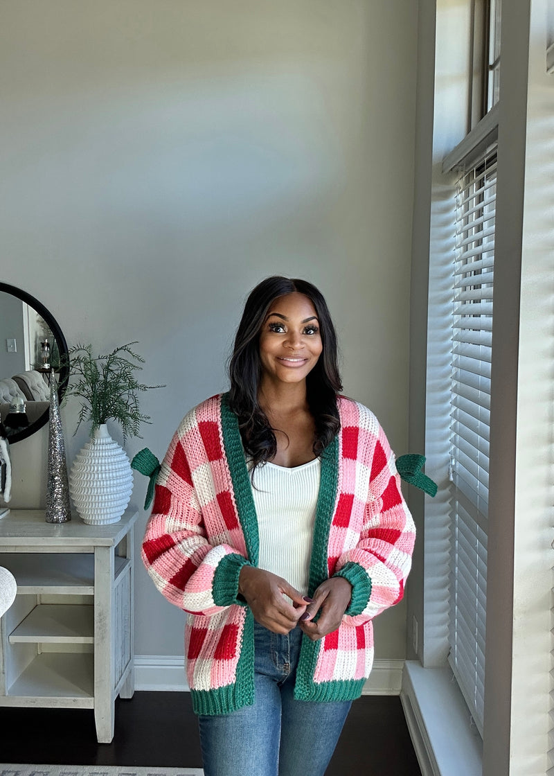 The Candy Cane Check + Bow Cardigan