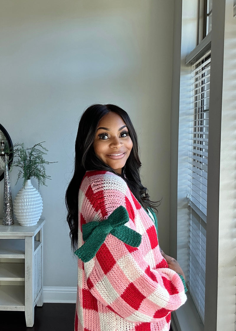 The Candy Cane Check + Bow Cardigan