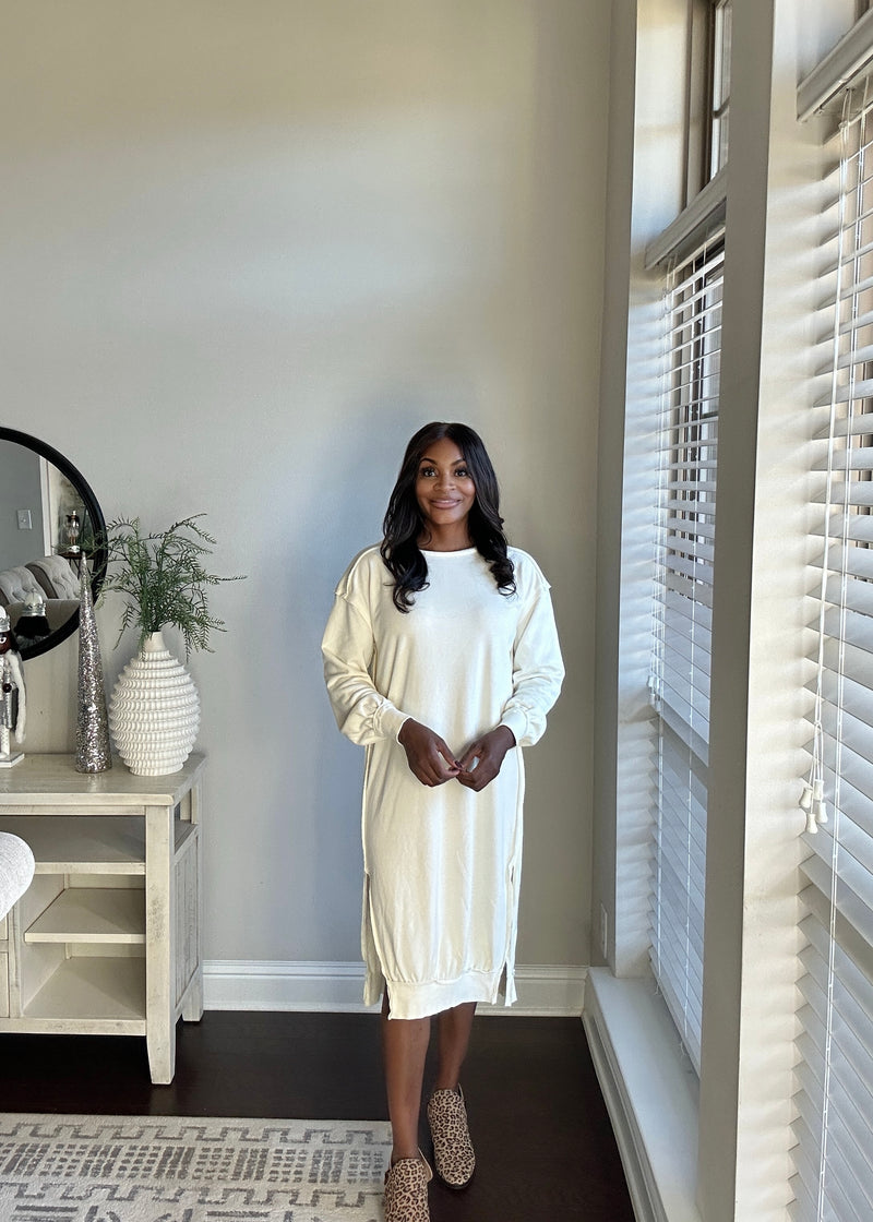 The Cozy Cream Sweatshirt Dress