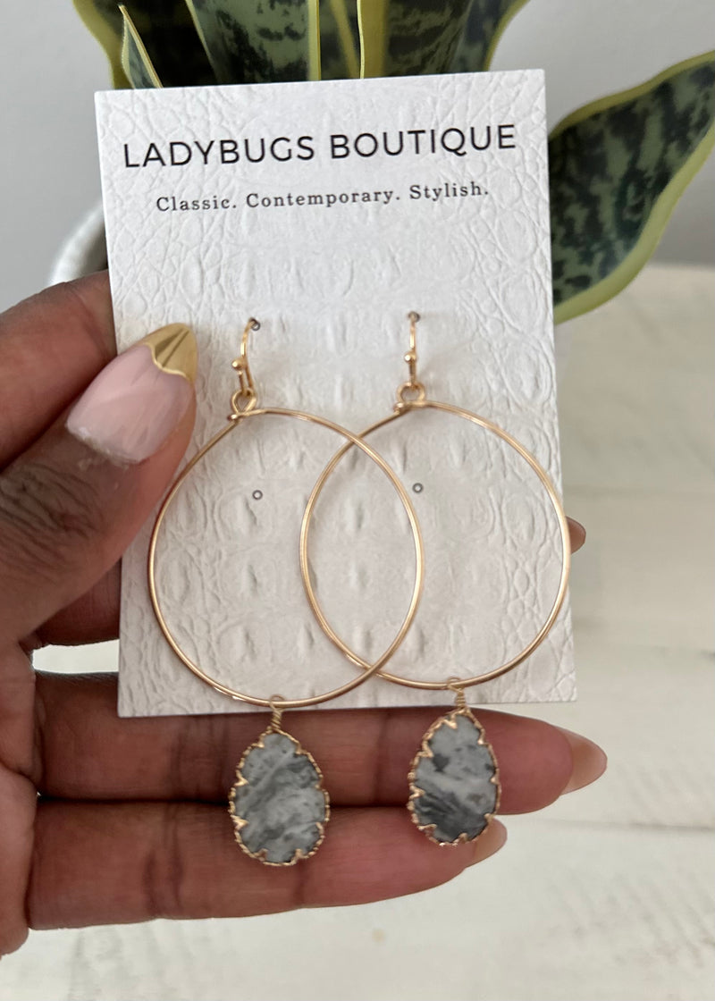 The Natural Stone Drop Earrings in Crazy Jasper