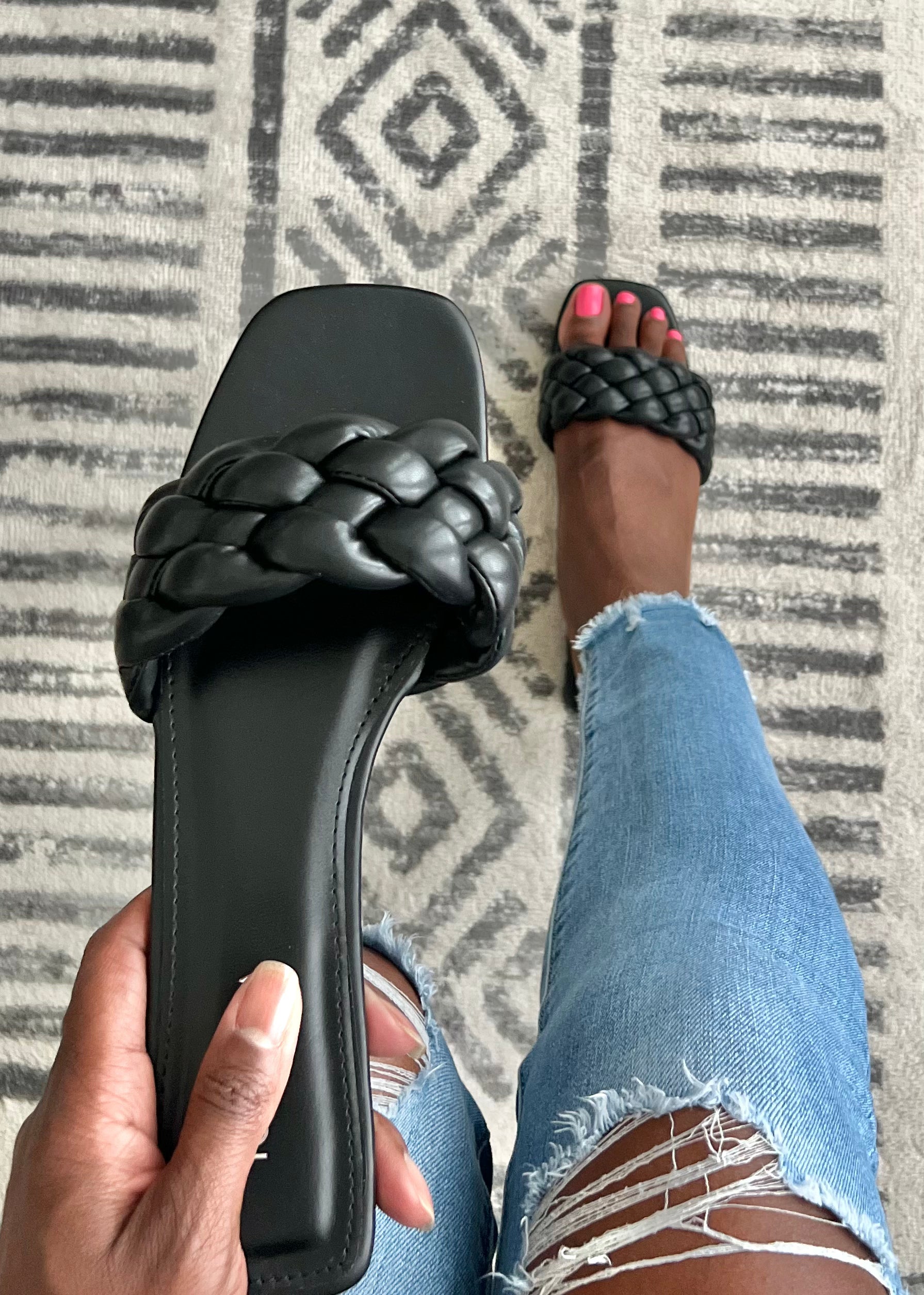The Elle Vegan Leather Braided Slide- Black – Ladybugs  display picture 1