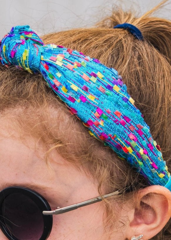 Knotted Confetti Headband in Aqua