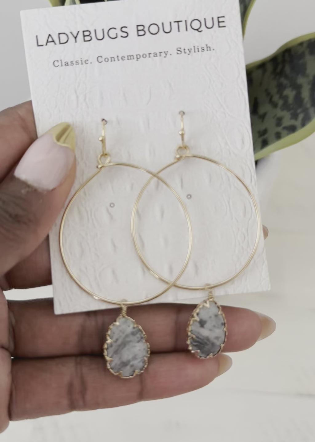 The Natural Stone Drop Earrings in Crazy Jasper