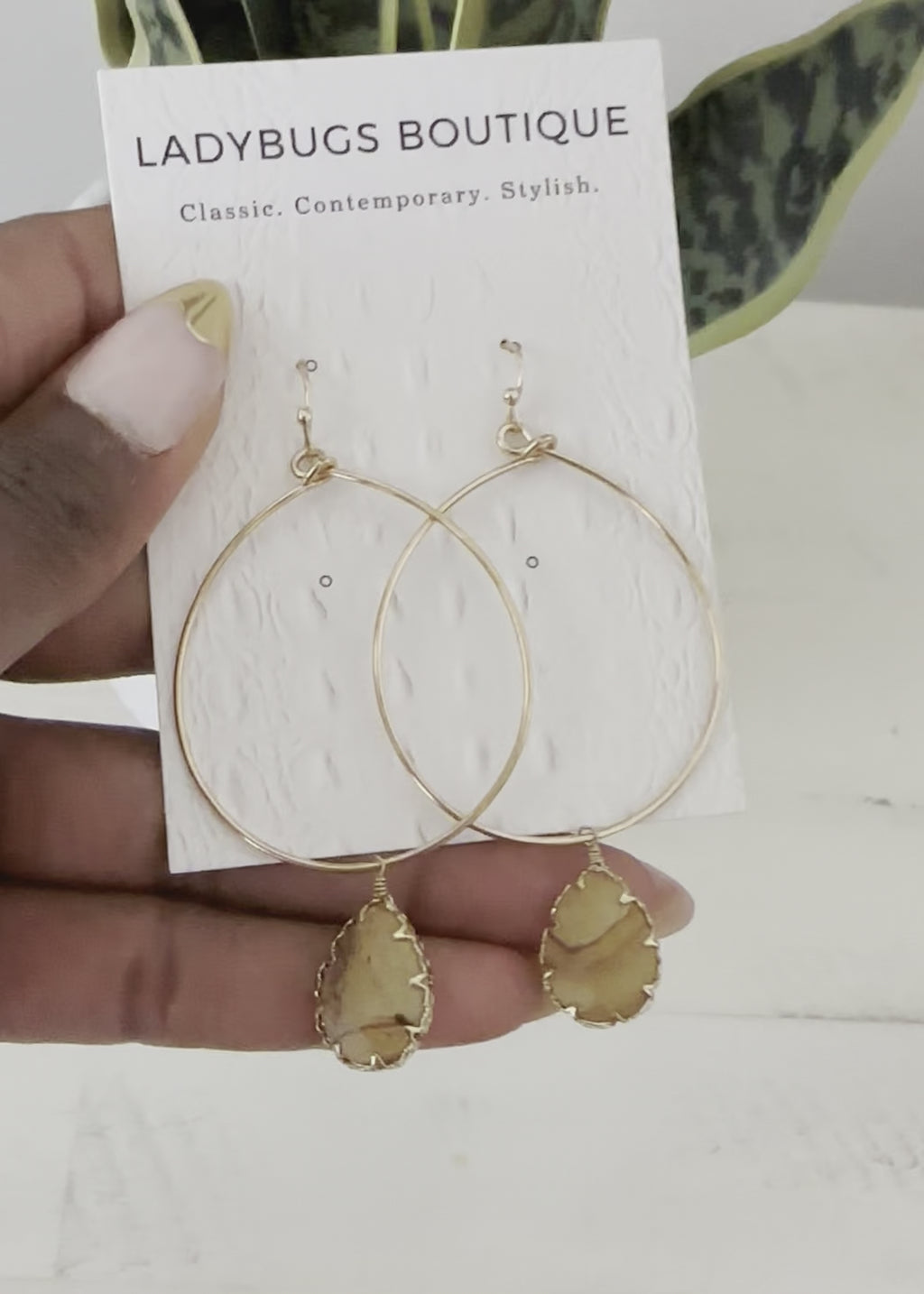 The Natural Stone Drop Earrings in Picture Jasper