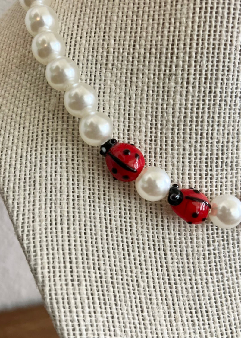 Ladybugs + Pearls Necklace