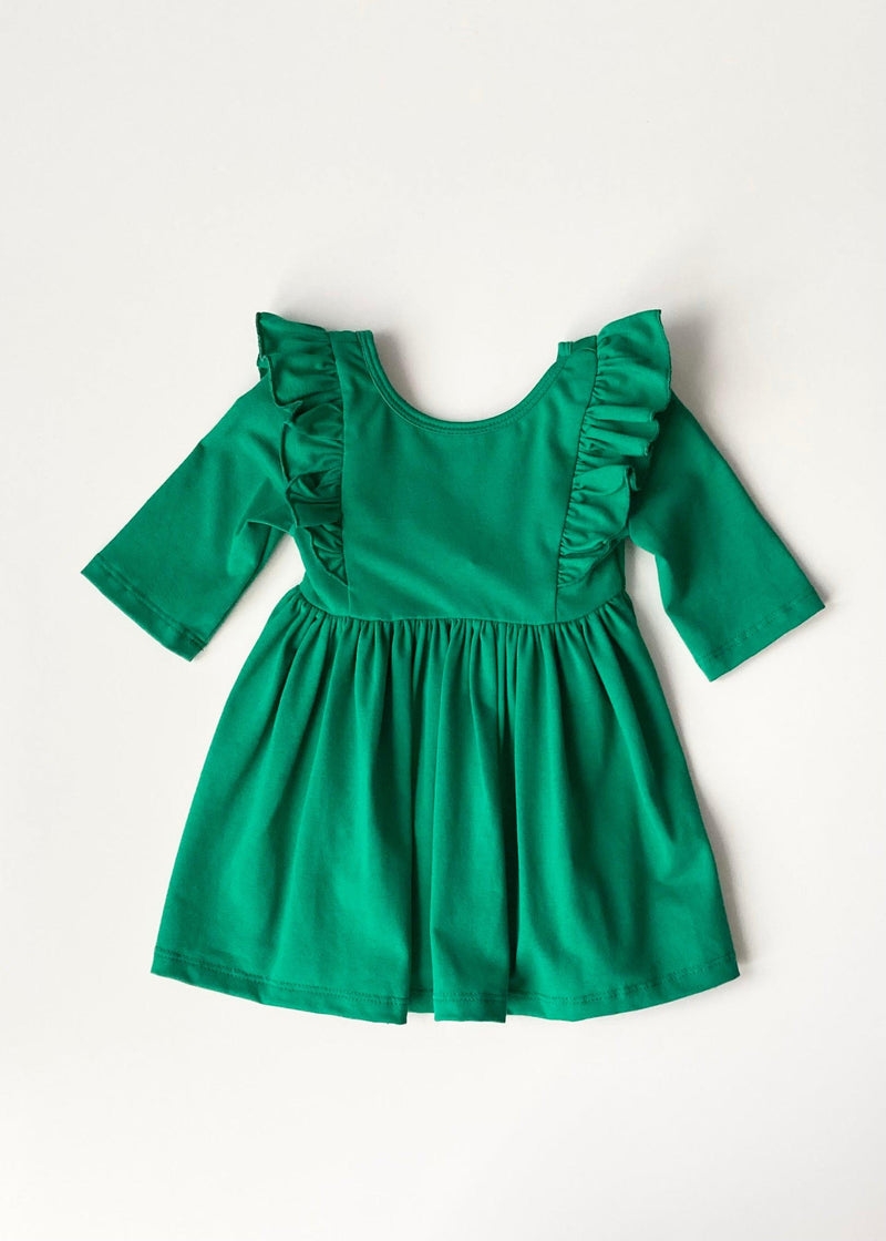 Emerson || Ruffle Twirl Dress in Green - Ladybugs Children's Boutique, LLC