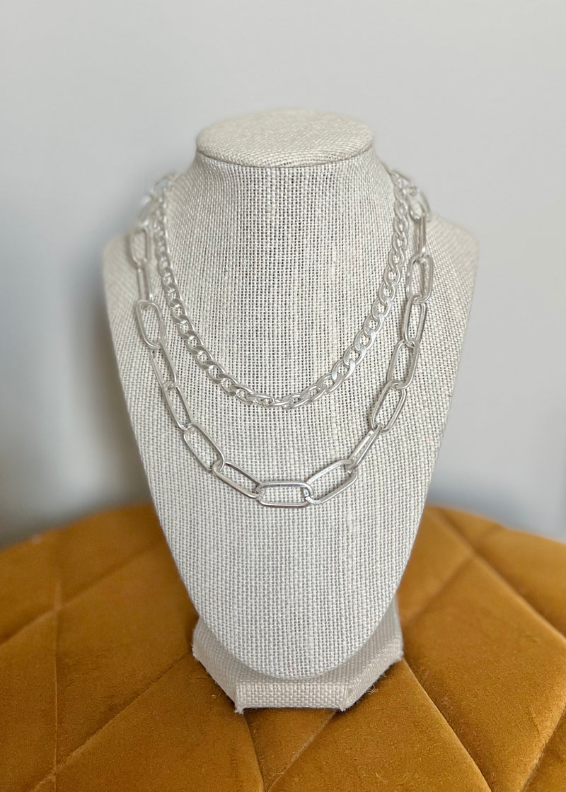 Double-Layered Chain Link Necklace || Silver